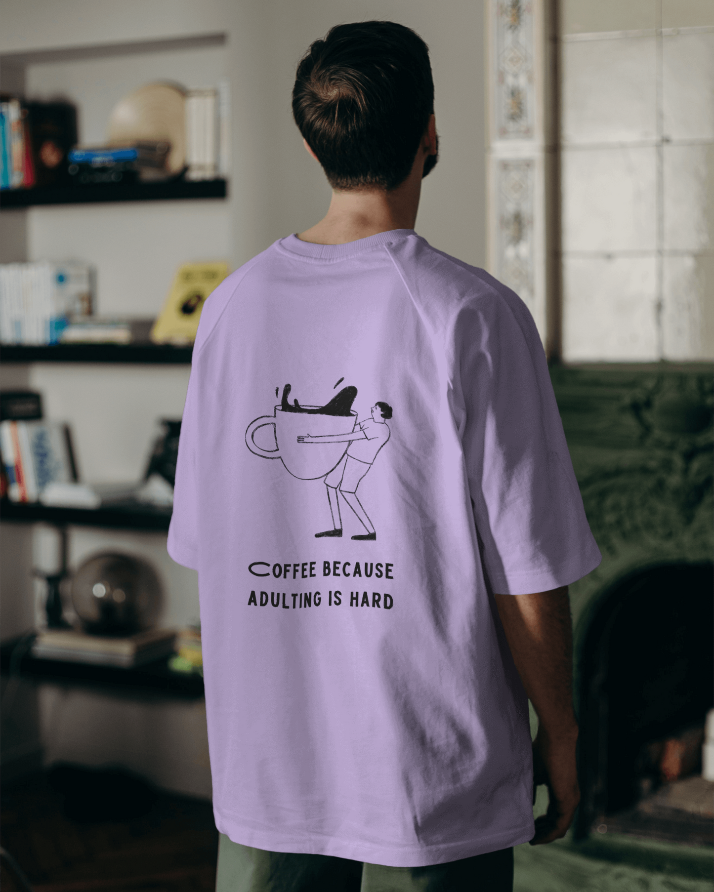 MAN WITH COFFIE CUP OVERSIZED T-SHIRT